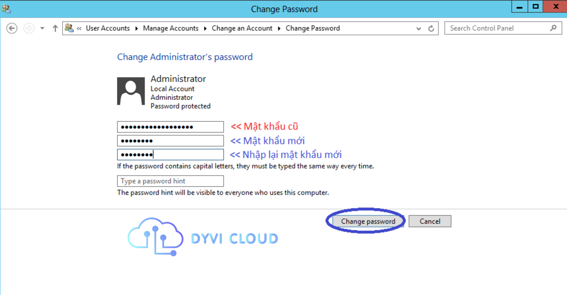 Hướng dẫn đổi password vps sử dụng hệ điều hành windows bước 5