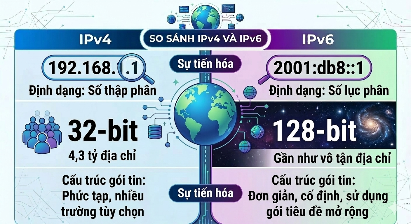 So sánh IPv4 và IPv6 - cập nhập 2026