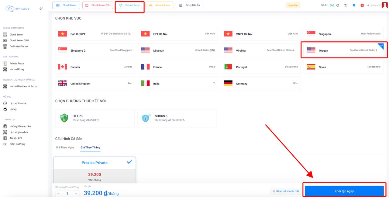 Hướng dẫn mua Private Proxy Oregon tại Dyvi Cloud