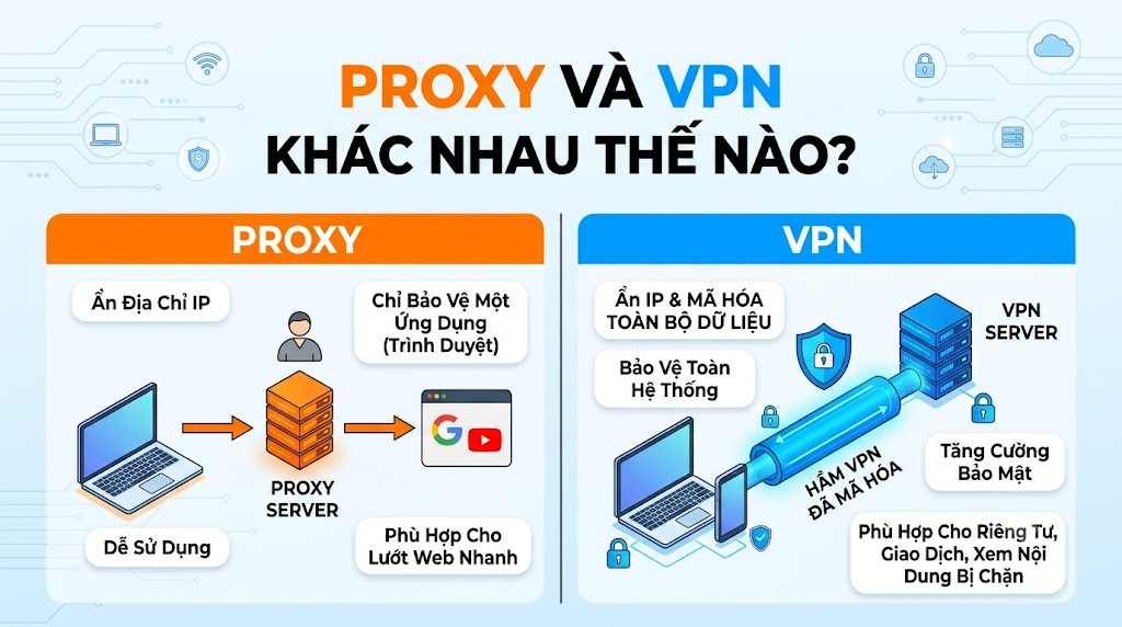 proxy và vpn khác nhau thế nào