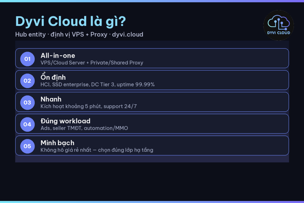 Dyvi Cloud là gì – định vị VPS và Proxy all-in-one